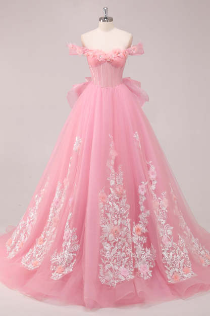 Princess Ball Gown Corset Off the Shoulder Appliqued Quinceanera Dress