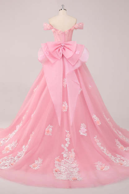 Princess Ball Gown Corset Off the Shoulder Appliqued Quinceanera Dress