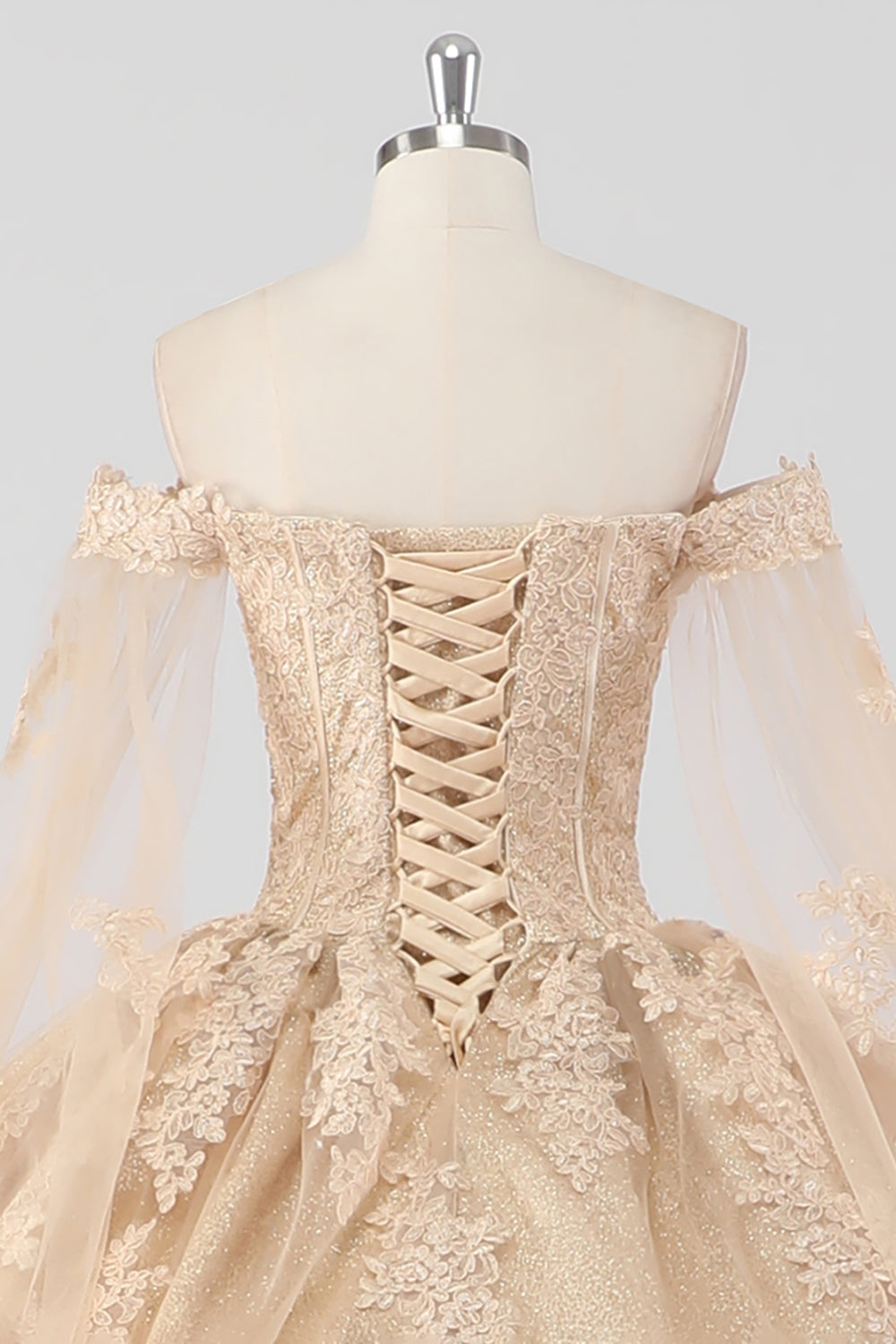 Princess Champagne Off the Shoulder Tulle Quinceanera Dress with Appliques