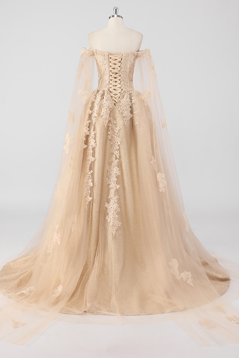 Princess Champagne Off the Shoulder Tulle Quinceanera Dress with Appliques