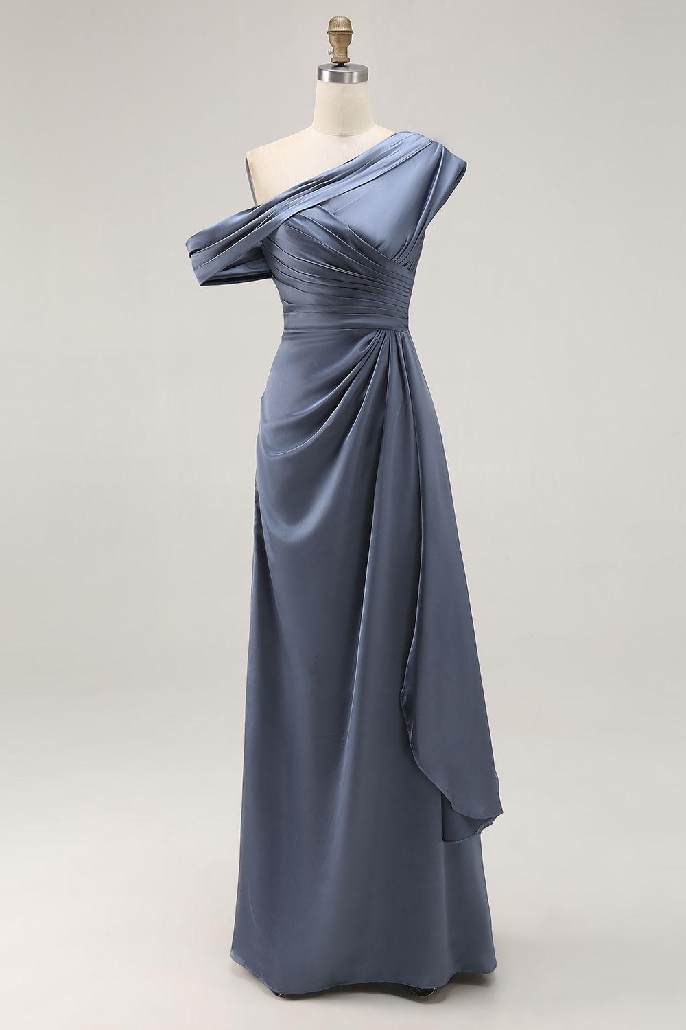 Grey Blue Satin One Shoulder Sheath Mother of the Bride Dress