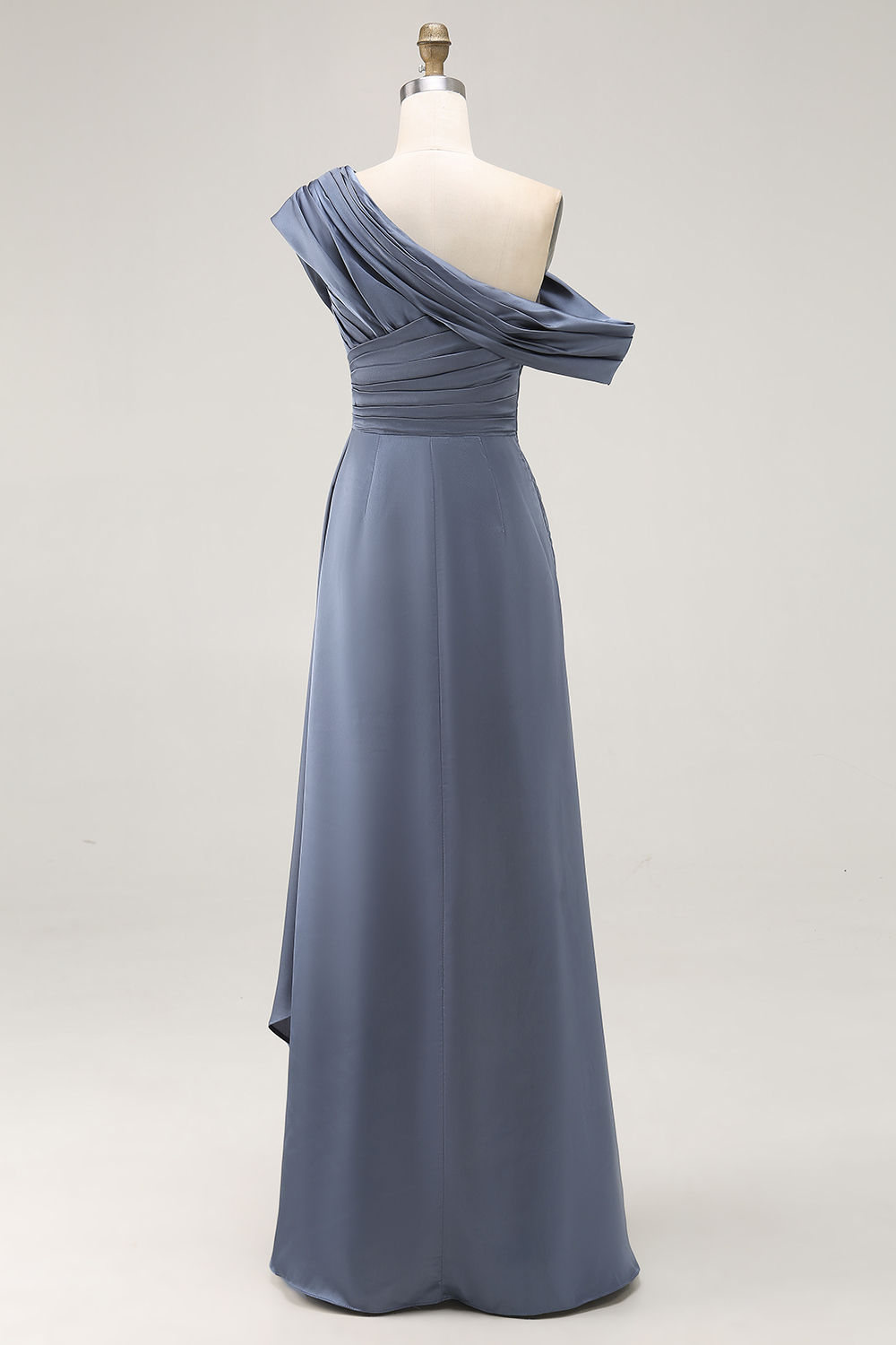 Grey Blue Satin One Shoulder Sheath Mother of the Bride Dress