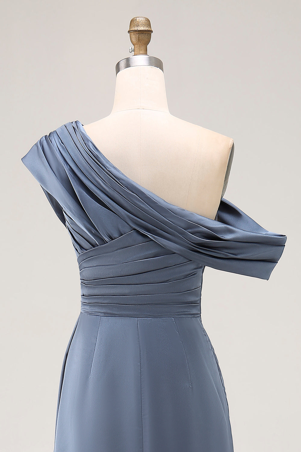Long Grey Blue Satin Plus Size Ruched Sheath Mother of the Bride Dress