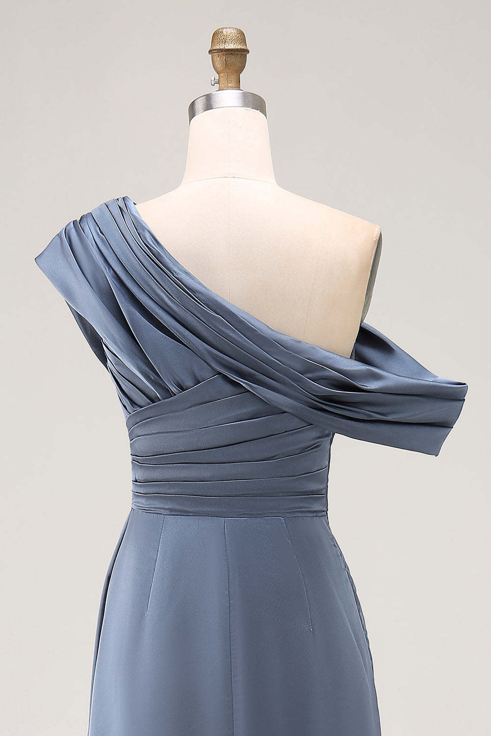 Long Grey Blue Satin Plus Size Ruched Sheath Mother of the Bride Dress