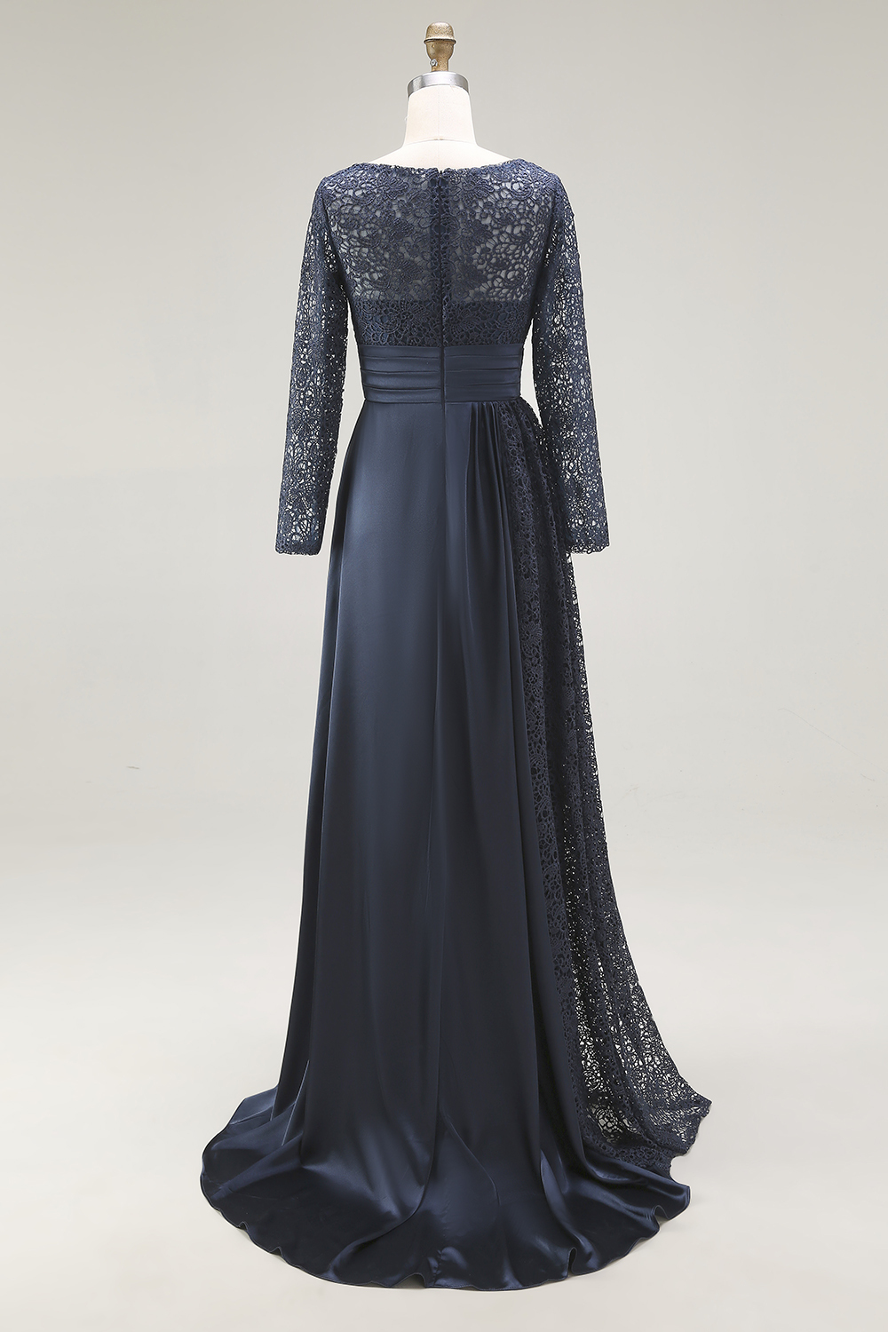 Navy A-Line Floor Length Lace Mother of the Bride Dress