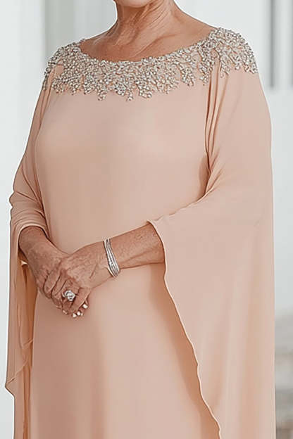 Plus Size Apricot Scoop Chiffon Flutter Sleeves Mother of the Bride Dress
