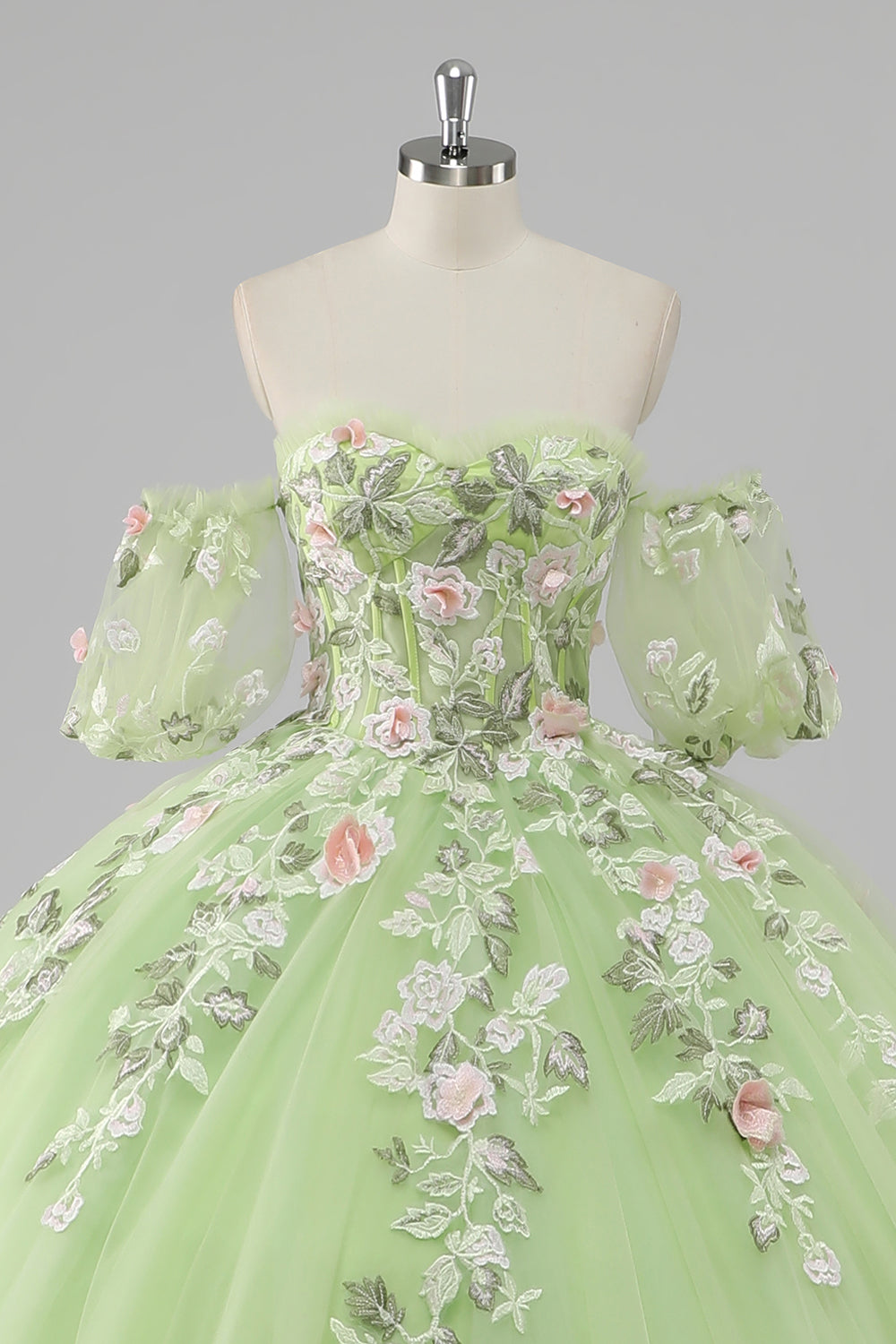 Lemon Green Ball Gown Corset Applique Quinceañera Dress