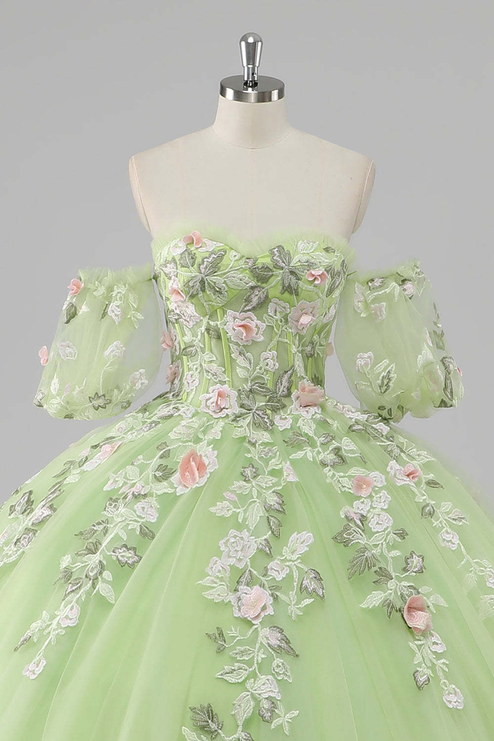 Lemon Green Ball Gown Corset Applique Quinceañera Dress