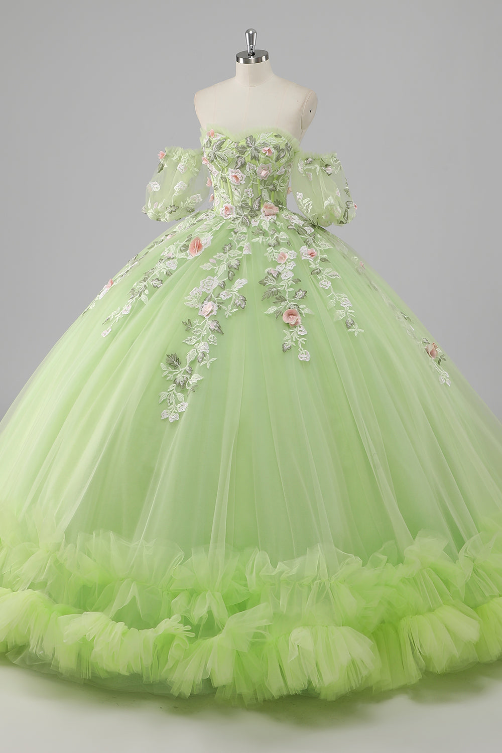 Lemon Green Ball Gown Corset Applique Quinceañera Dress