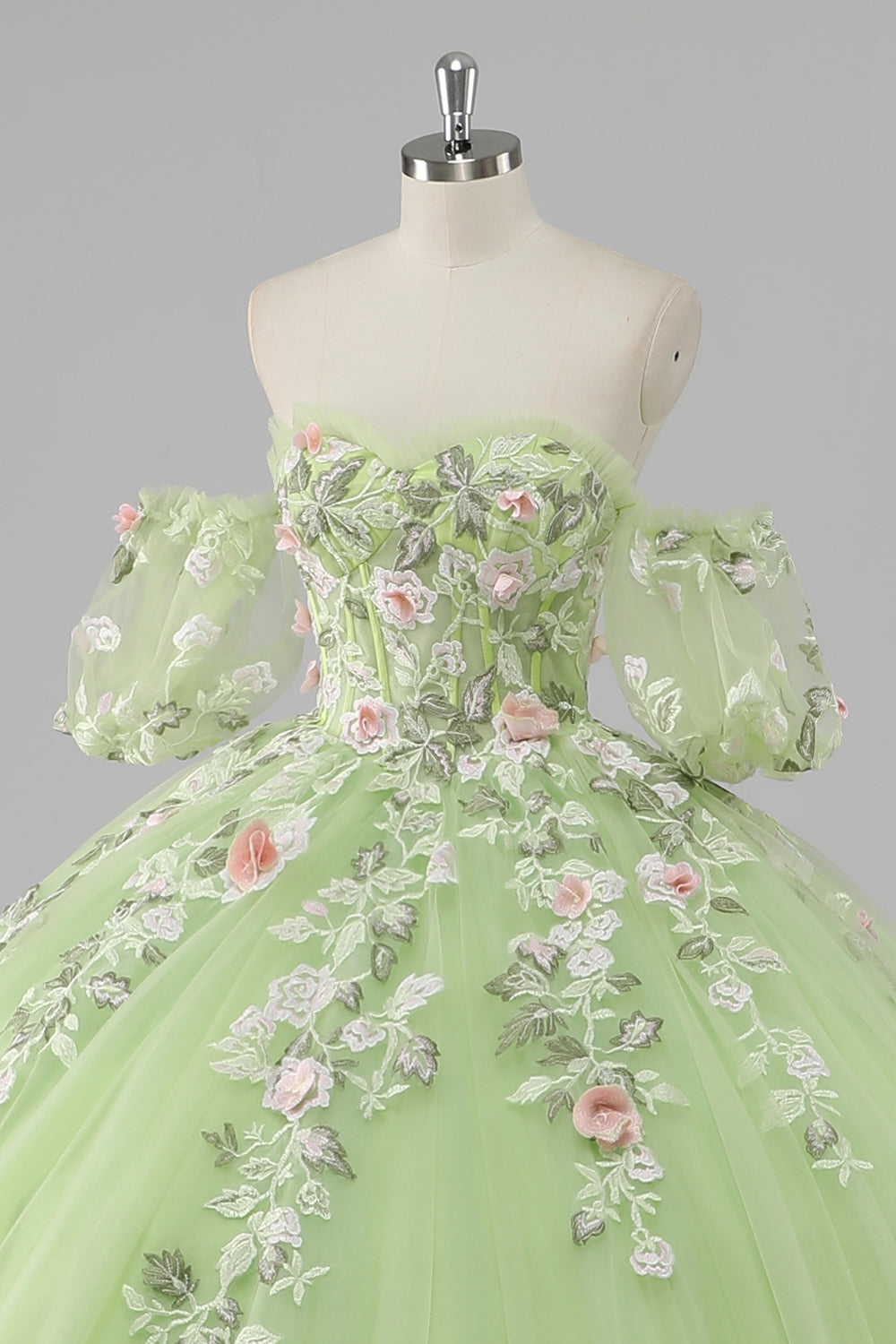 Lemon Green Ball Gown Corset Applique Quinceañera Dress