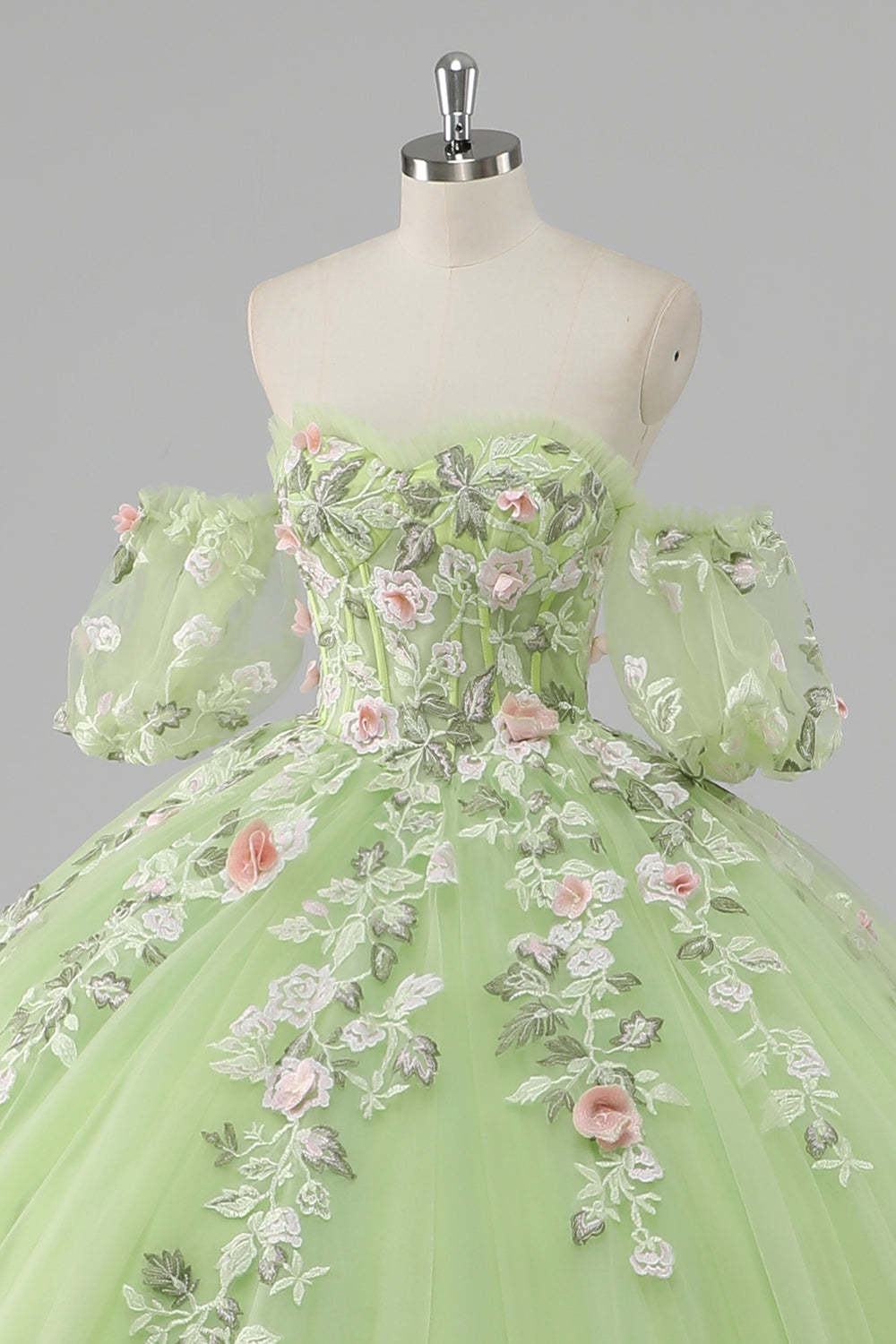 Lemon Green Ball Gown Corset Applique Quinceañera Dress