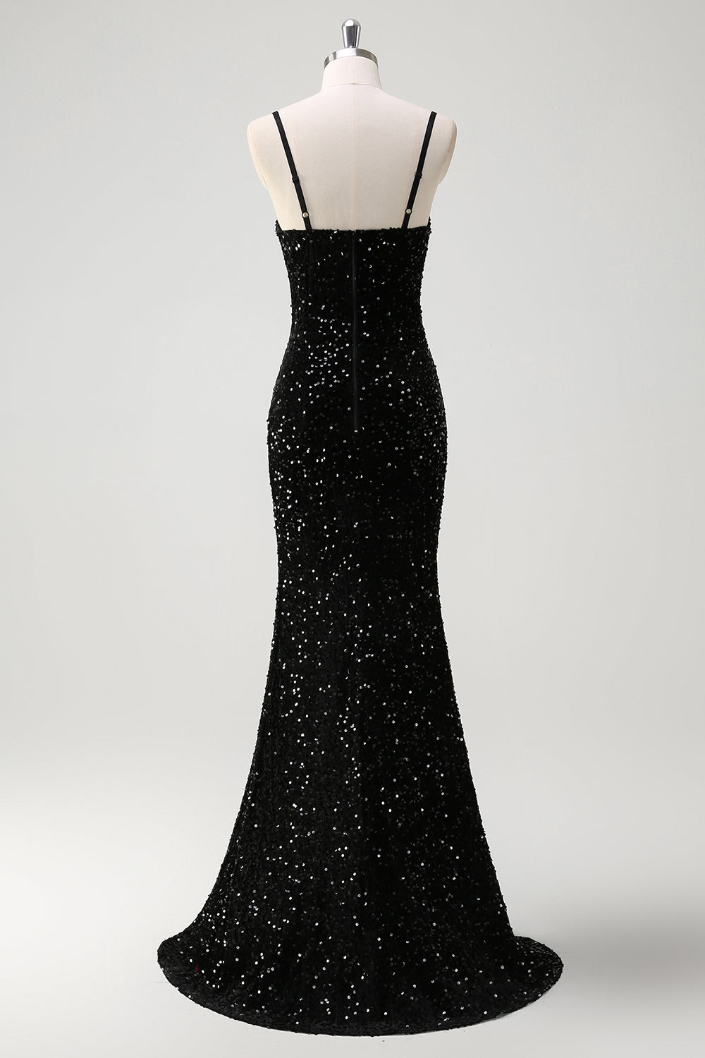 Sparkly Black Corset Mermaid Tassel Sequined Formal Dress with Slit