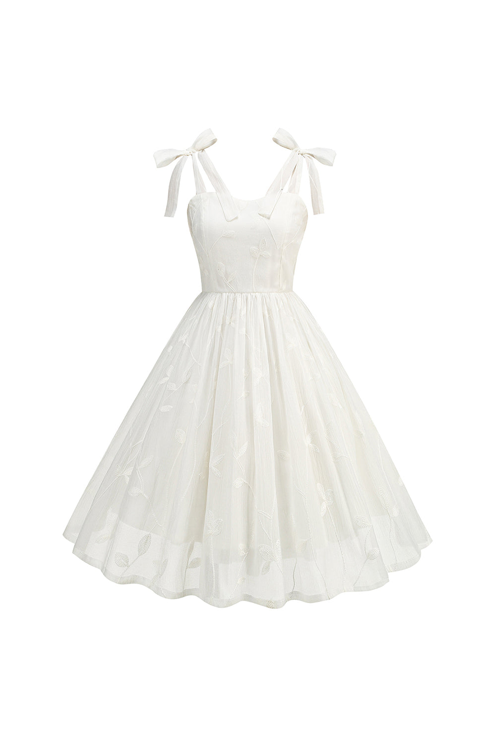 Leely Women White Cocktail Dress A Line Spaghetti Straps Bow Tie Pleated Short Party Dress