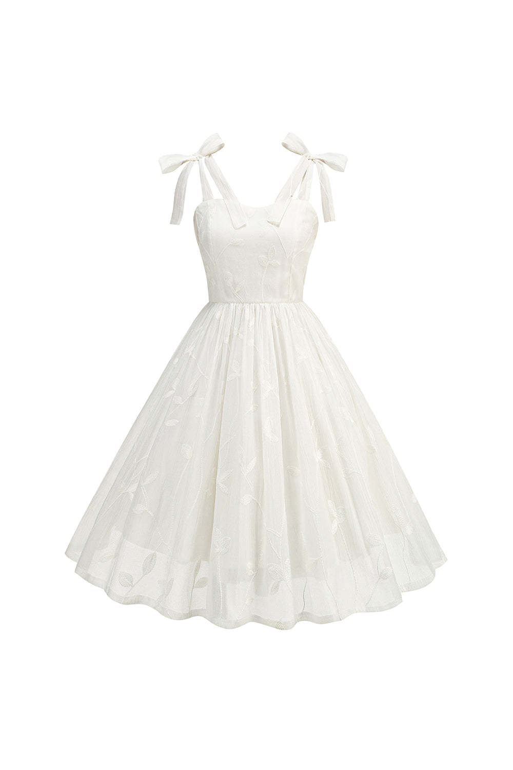 Leely Women White Cocktail Dress A Line Spaghetti Straps Bow Tie Pleated Short Party Dress