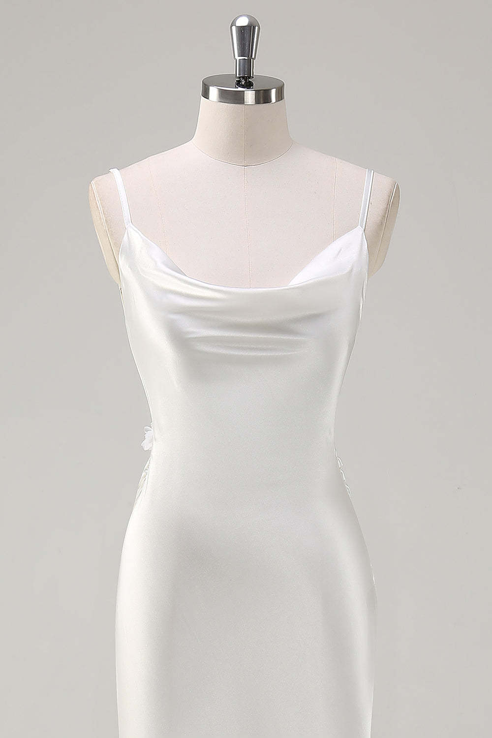 White Satin Cowl Neck Backless Formal Dress