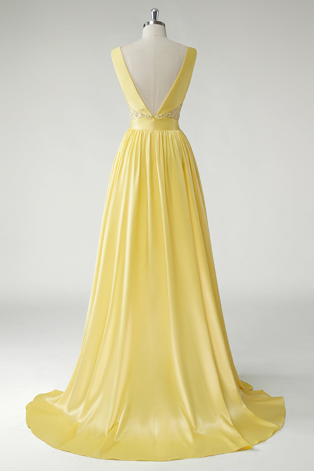 V-Neck Applique Yellow Ball Gown Prom Dress