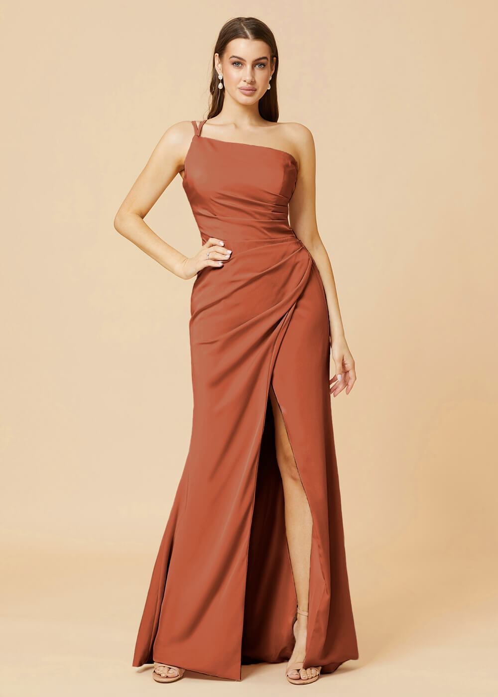 One Shoulder Satin Sheath Bridesmaid Dress