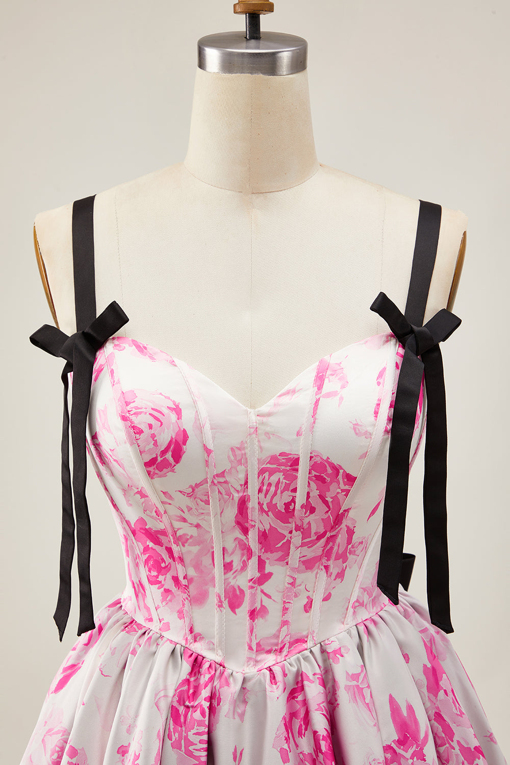 Cute White Fuchsia A Line Corset Floral Short Homecoming Dress with Bow