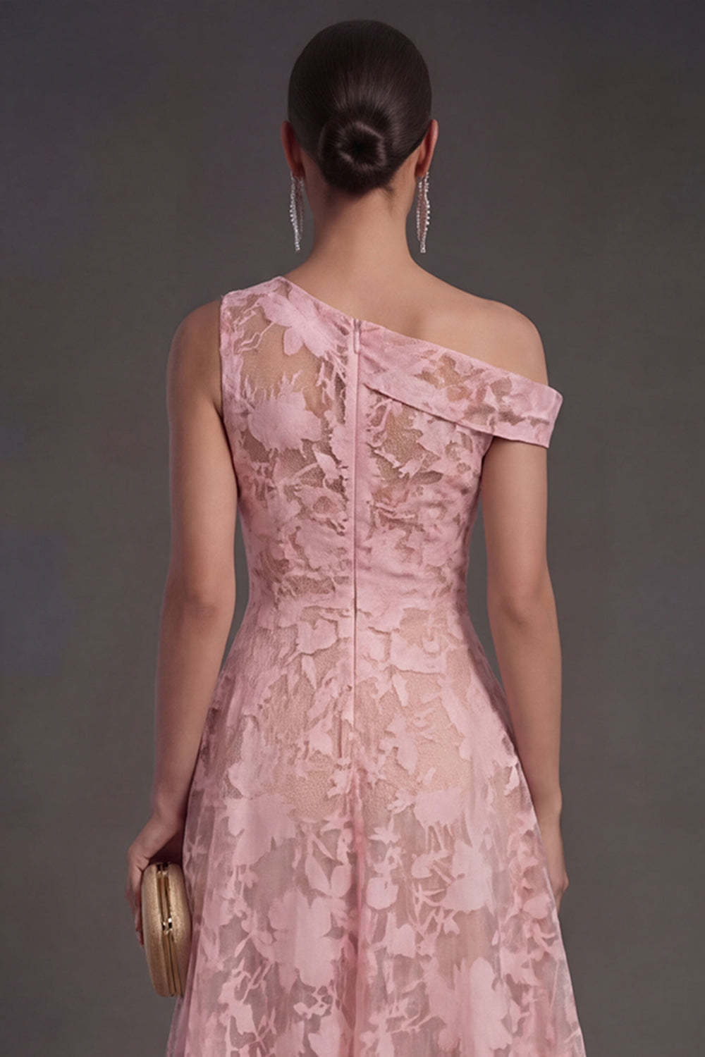 Blue Floral Lace One Shoulder A Line Midi Beach Wedding Guest Dress