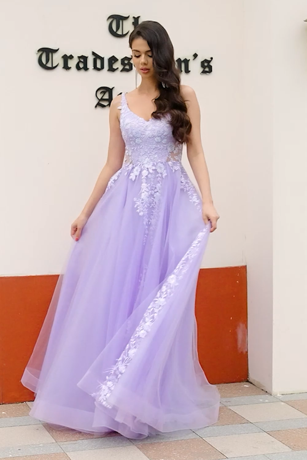 Gorgeous A Line Spaghetti Straps Lilac Tulle Long Prom Dress with Appliques