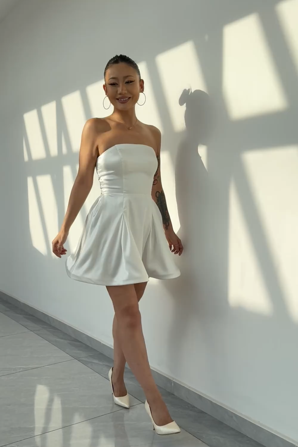 White Strapless A Line Mini Graduation Dress