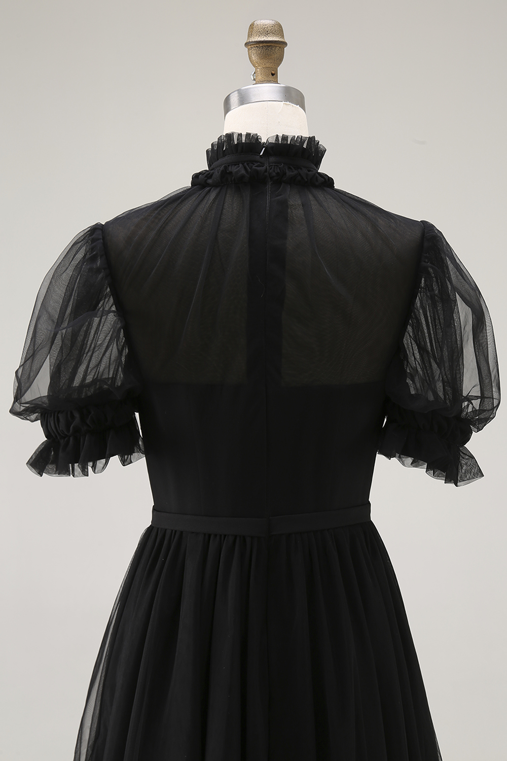 Black Long  High Neck A Line Evening Party Dress with Sleeves