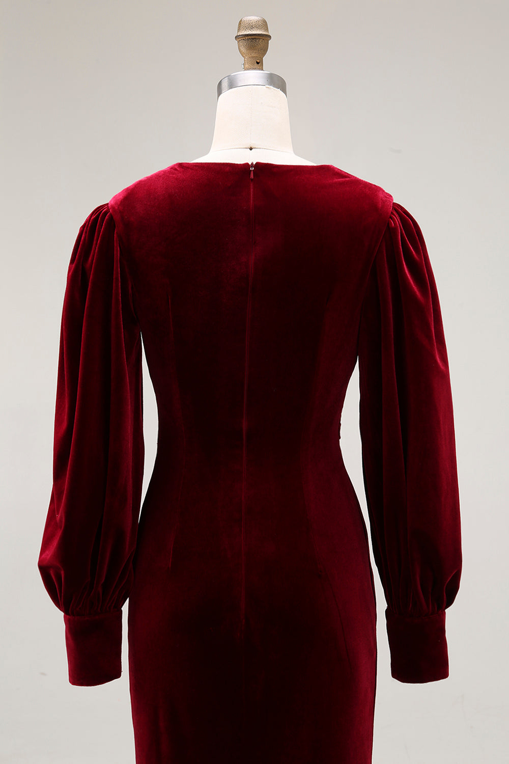 Cabernet Plus Size Velvet Midi Sheath V-Neck Formal Dress with Sleeves