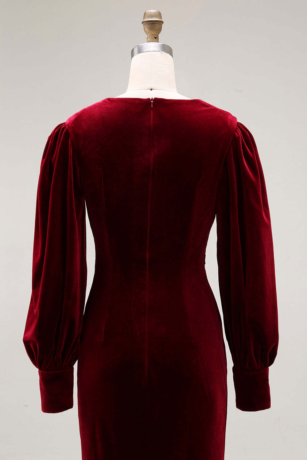 Cabernet Plus Size Velvet Midi Sheath V-Neck Formal Dress with Sleeves