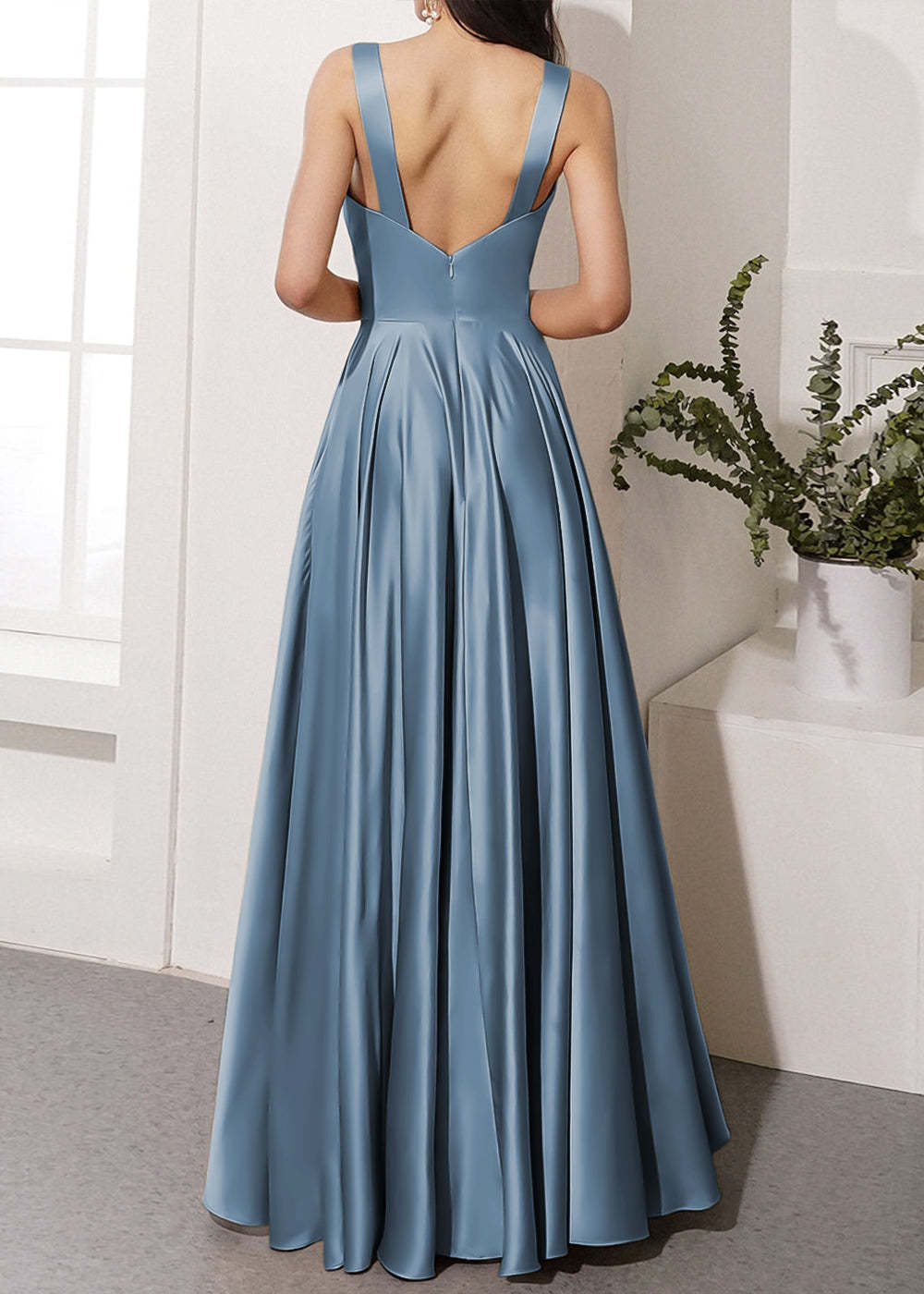 V-neck Long Bridesmaid Dress with Split