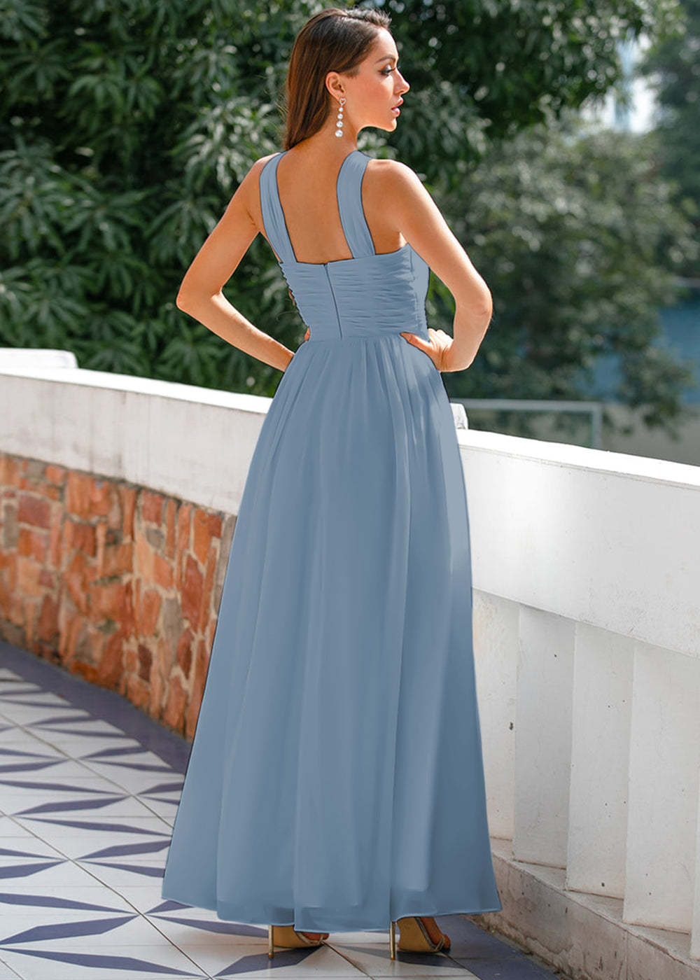 Halter Chiffon Long Bridesmaid Dress