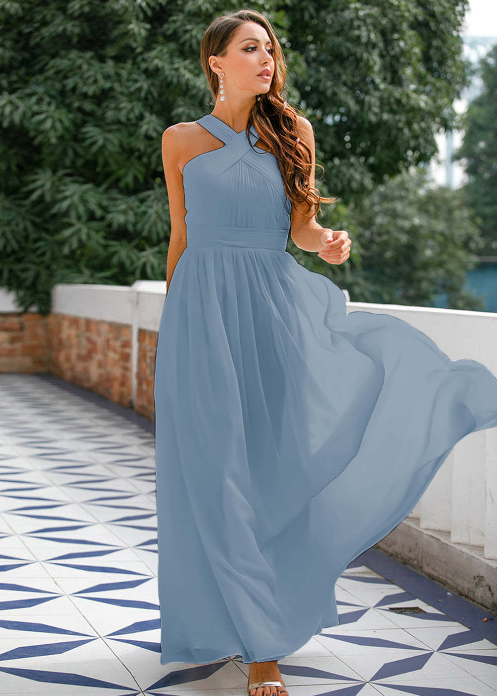 Halter Chiffon Long Bridesmaid Dress