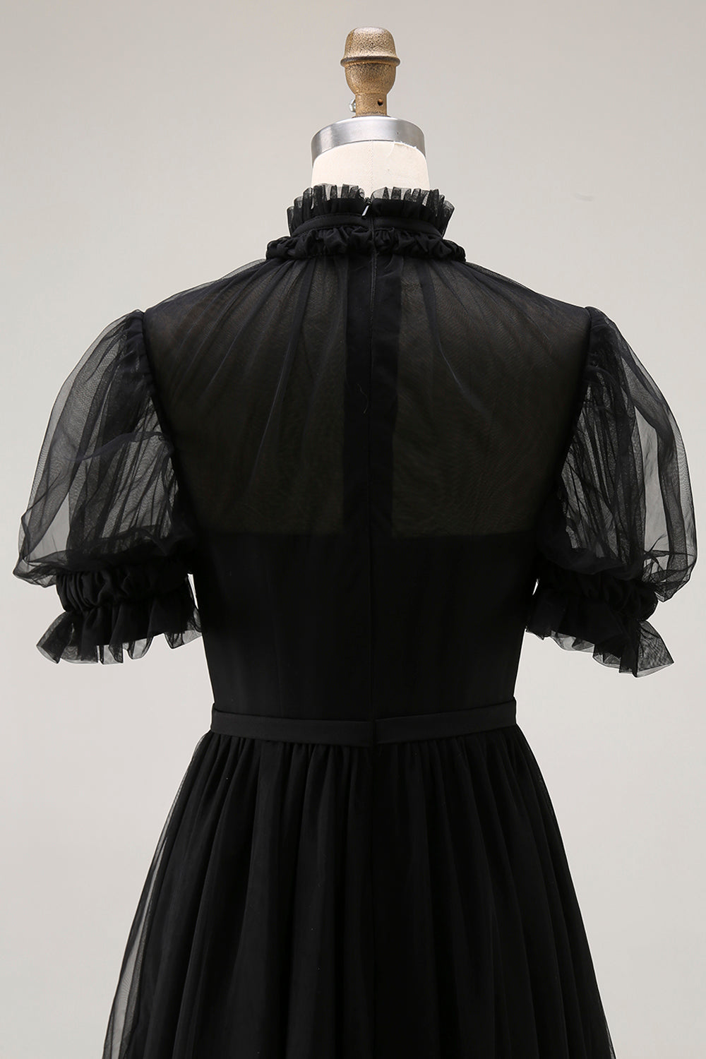 Black Long High Neck Plus Size A Line Formal Dress with Sleeves