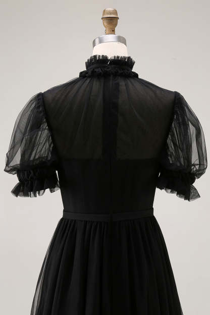 Black Long High Neck Plus Size A Line Formal Dress with Sleeves