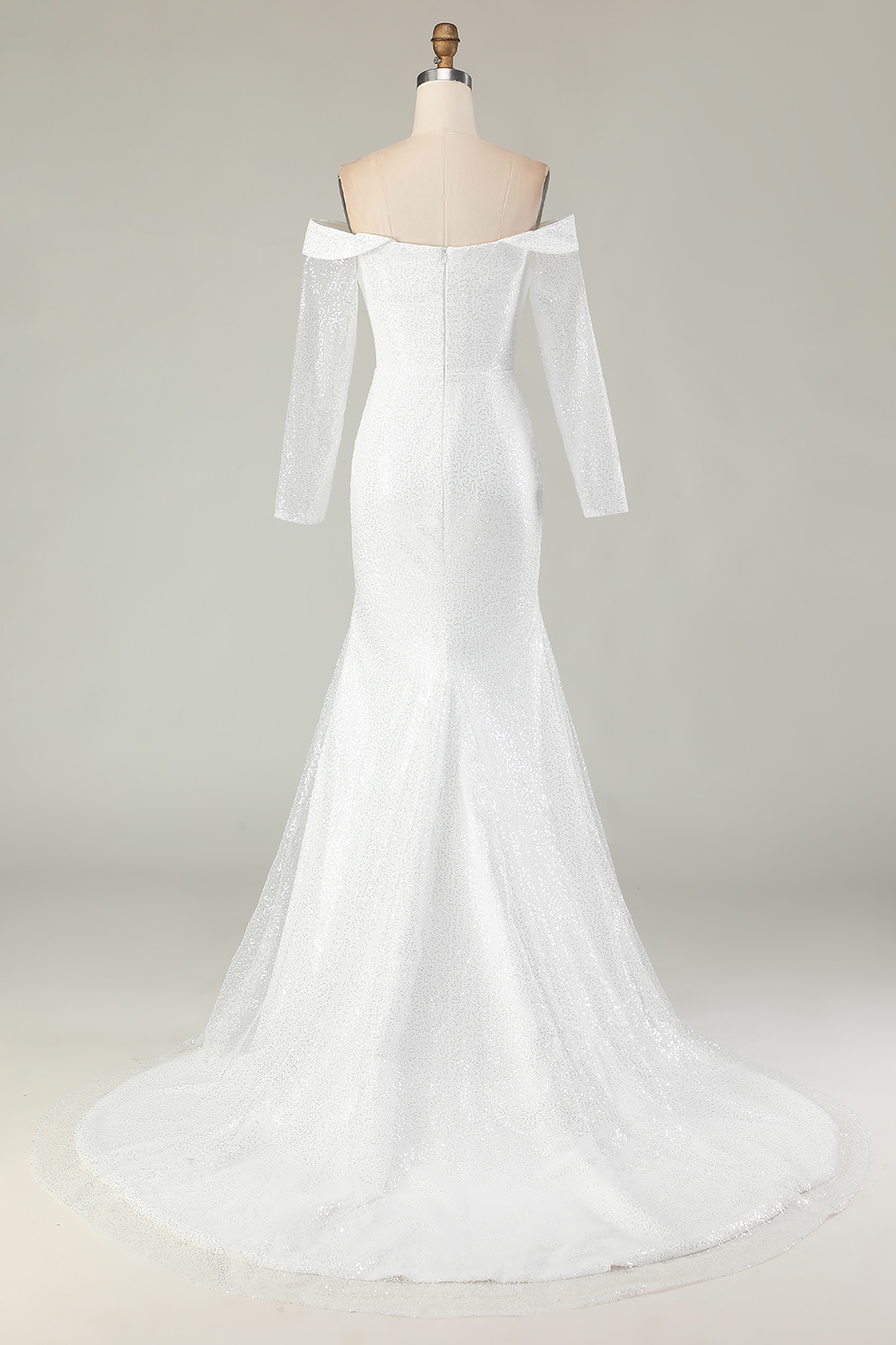 Ivory Mermaid Off the Shoulder Wedding Dress with Long Sleeves