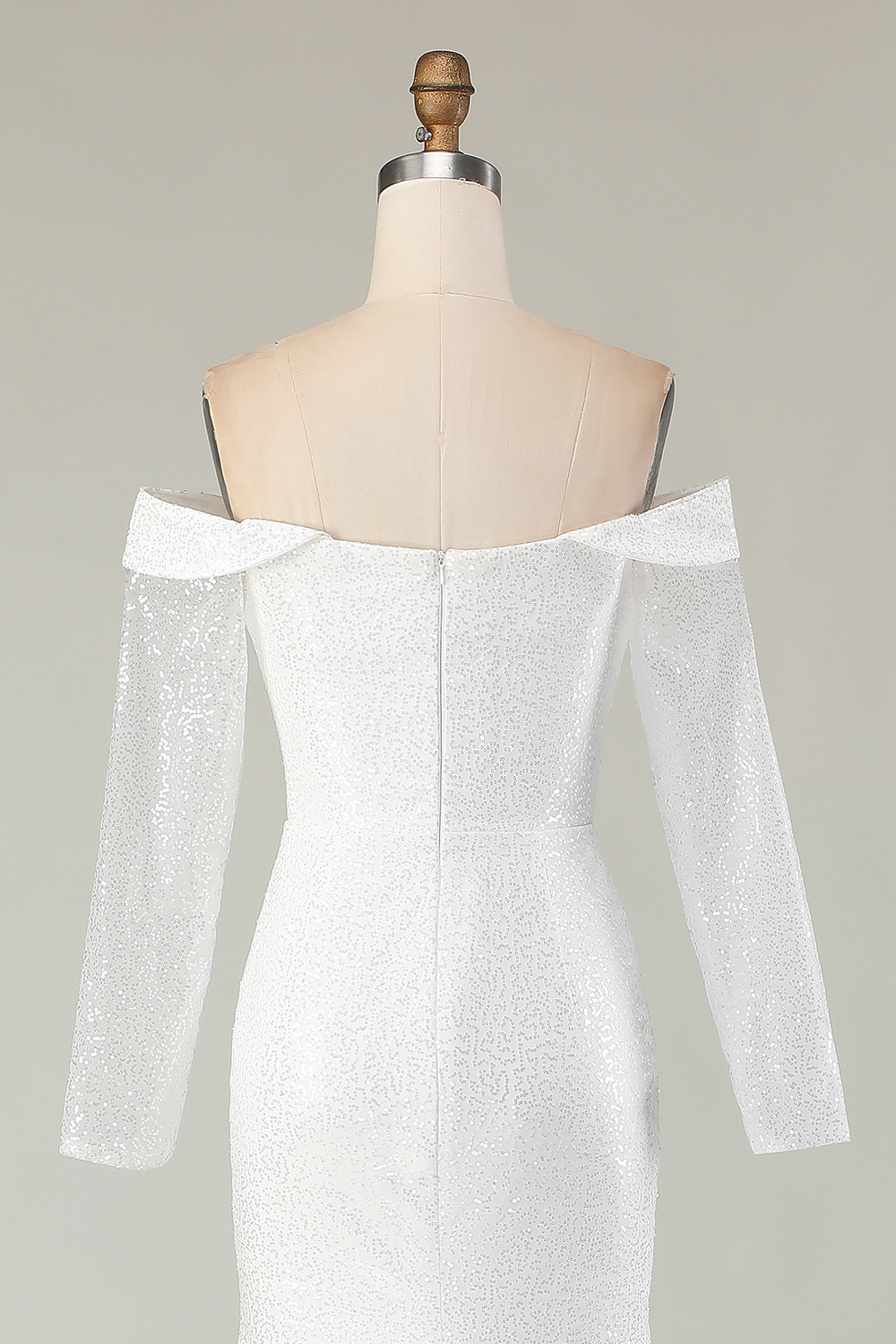 Sparkly Ivory Mermaid Off the Shoulder Sequins Wedding Dress with Sleeves