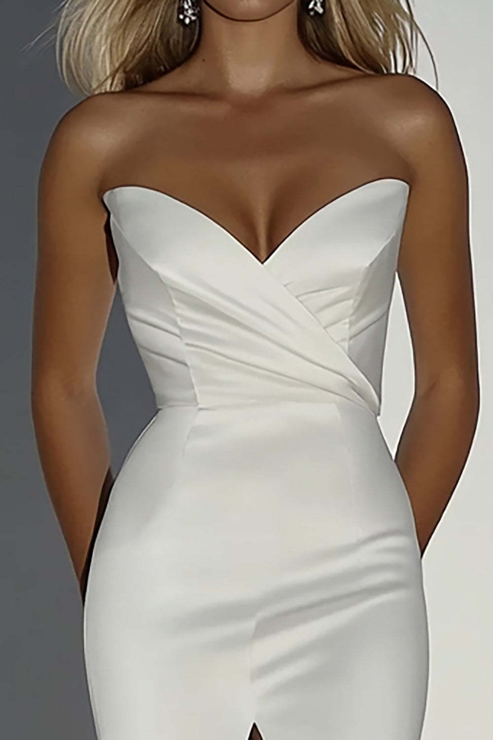 Ivory Sweetheart Mermaid Satin Wedding Dress with Slit