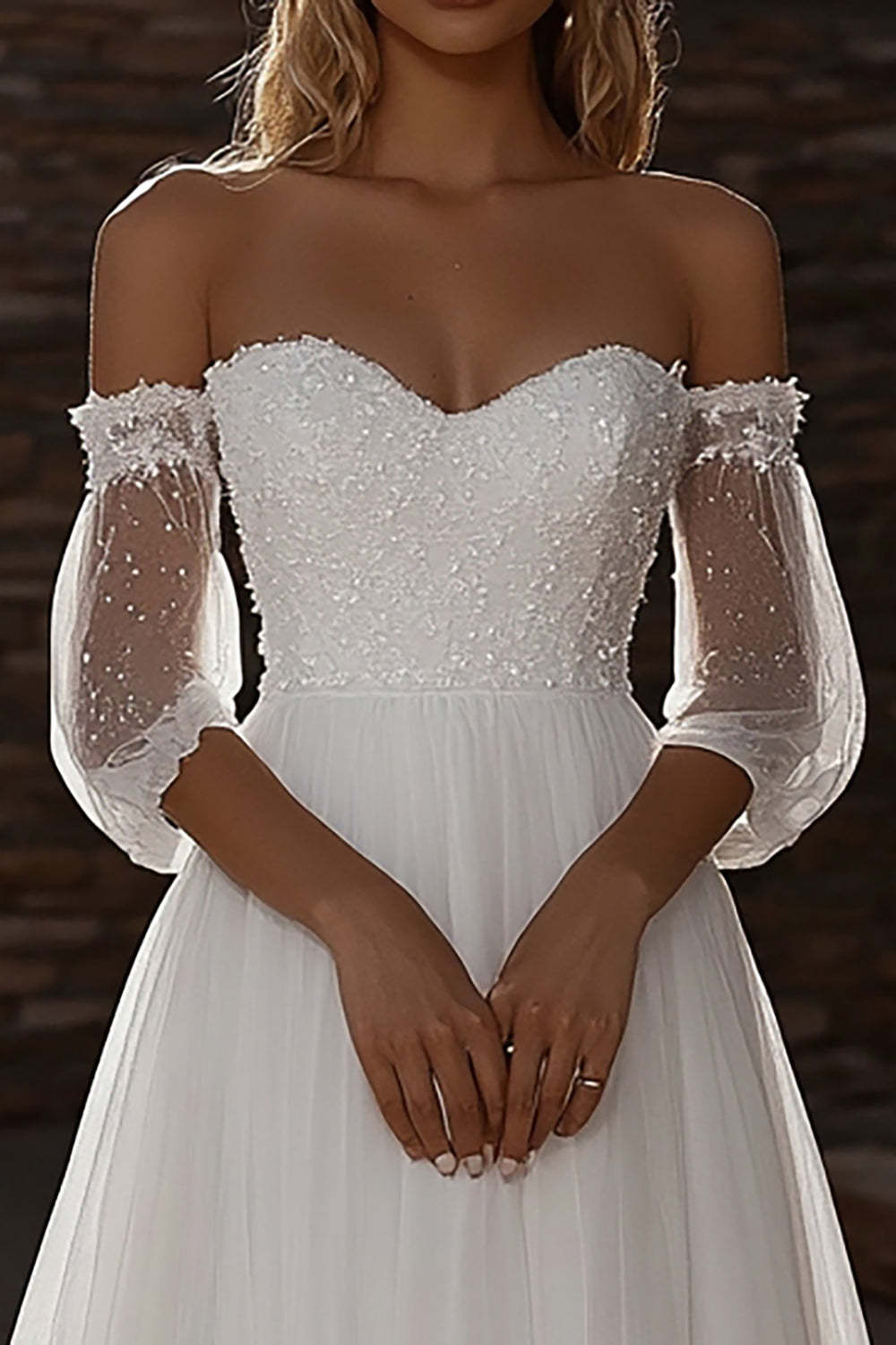 Sweetheart Ivory Tulle A Line Wedding Dress with Lace