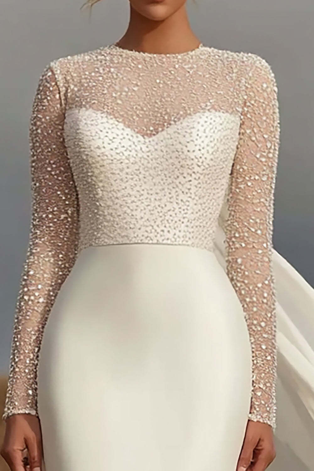 Ivory Satin Sheath Floor Length Watteau Train Wedding Dress