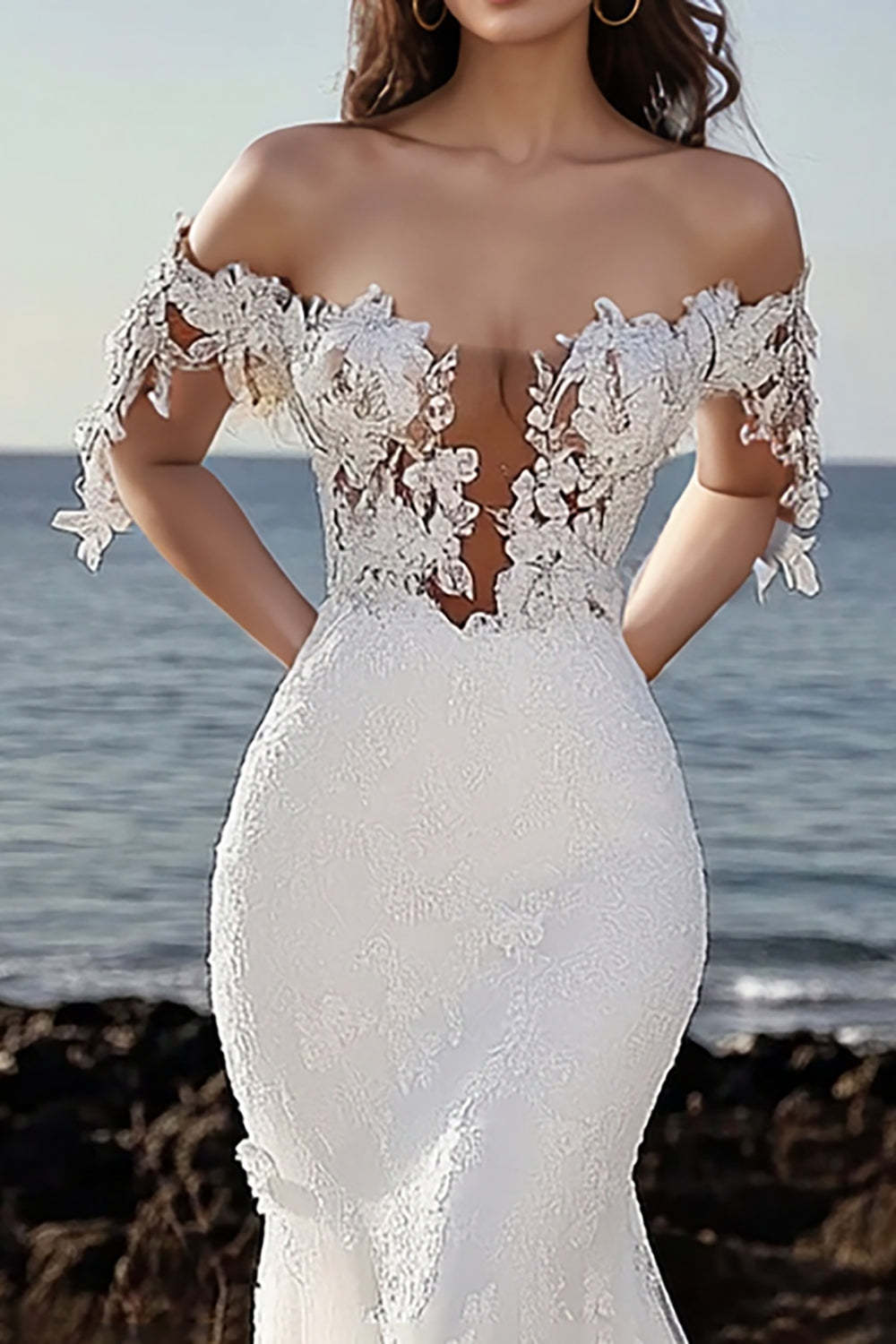 Gorgeous Ivory Off the Shoulder Applique Mermaid Wedding Dress