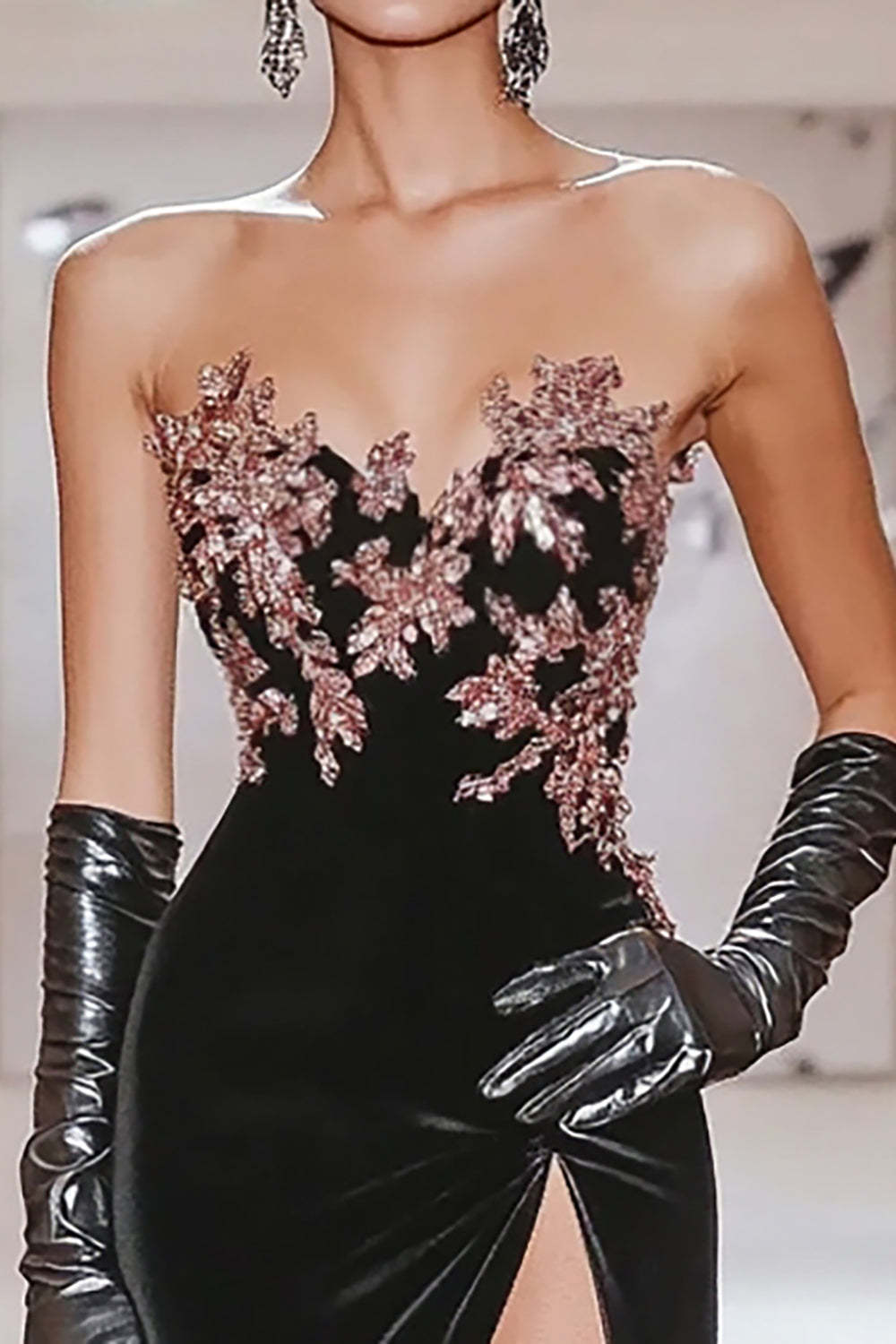 Black Mermaid Sweetheart Applique Prom Slit