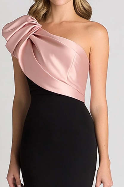 Stylish Black Blush One Shoulder Sheath Floor Length Formal Dress