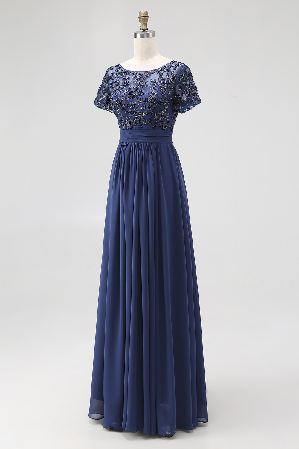 Navy Maxi Beaded A-Line Chiffon Mother of the Bride Dress