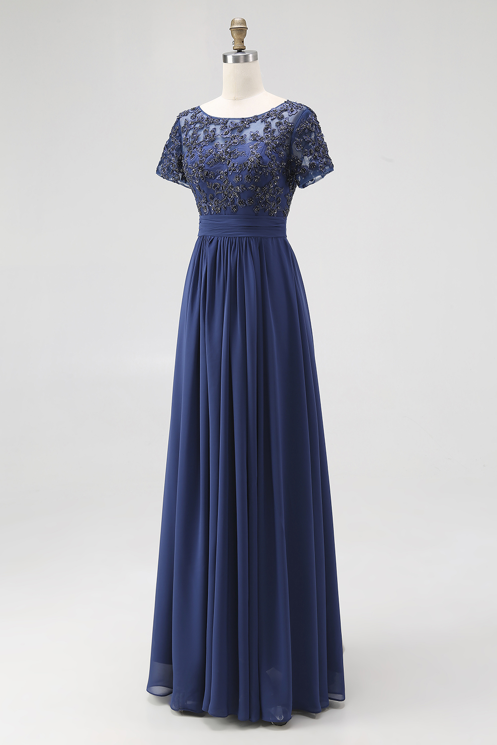 Navy Maxi Beaded A-Line Chiffon Mother of the Bride Dress