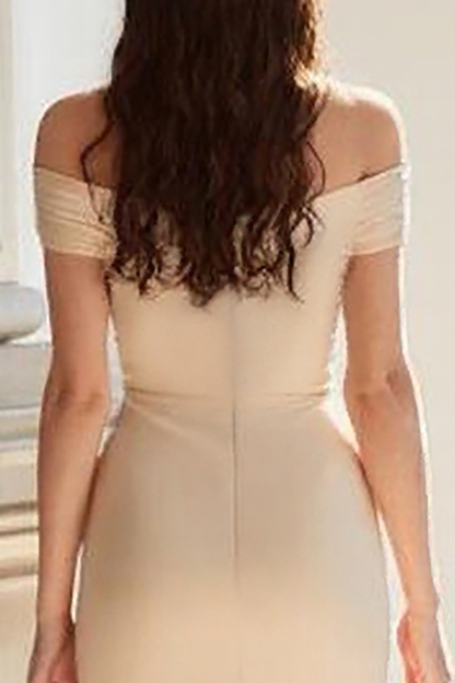 Champagne Sheath Off The Shoulder Mother of the Bride Dress