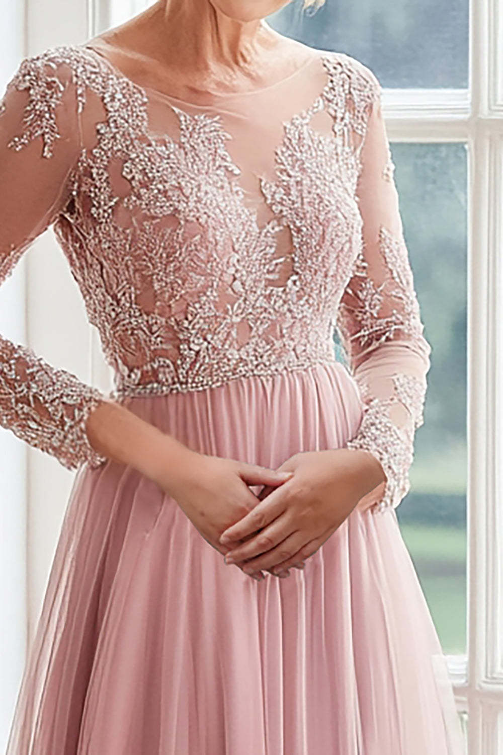 Blush A Line Tulle Mother of the Bride Dress with Lace Applique