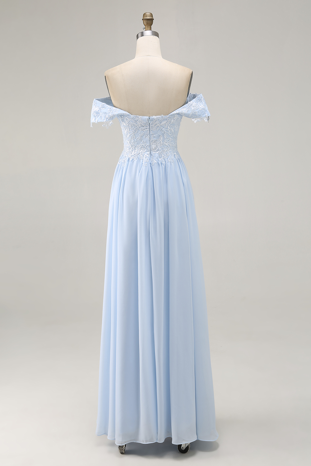 Sky Blue Off The Shoulder Sheath Mother of the Bride Dress with Lace Applique