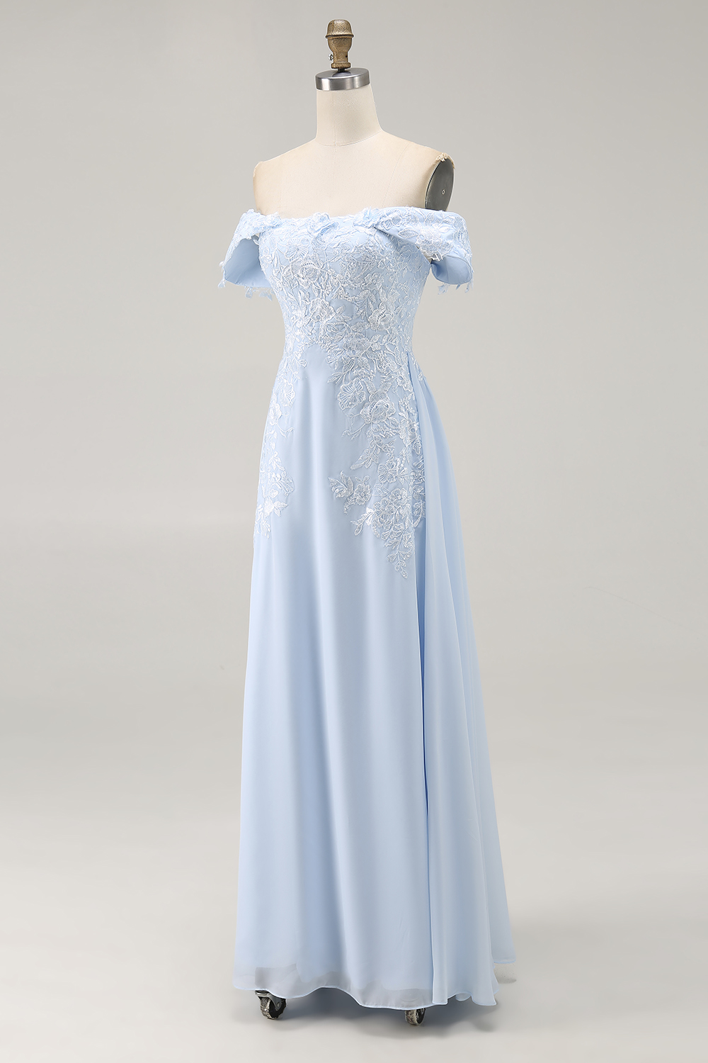 Sky Blue Long Sheath Mother of the Bride Dress with Lace Applique