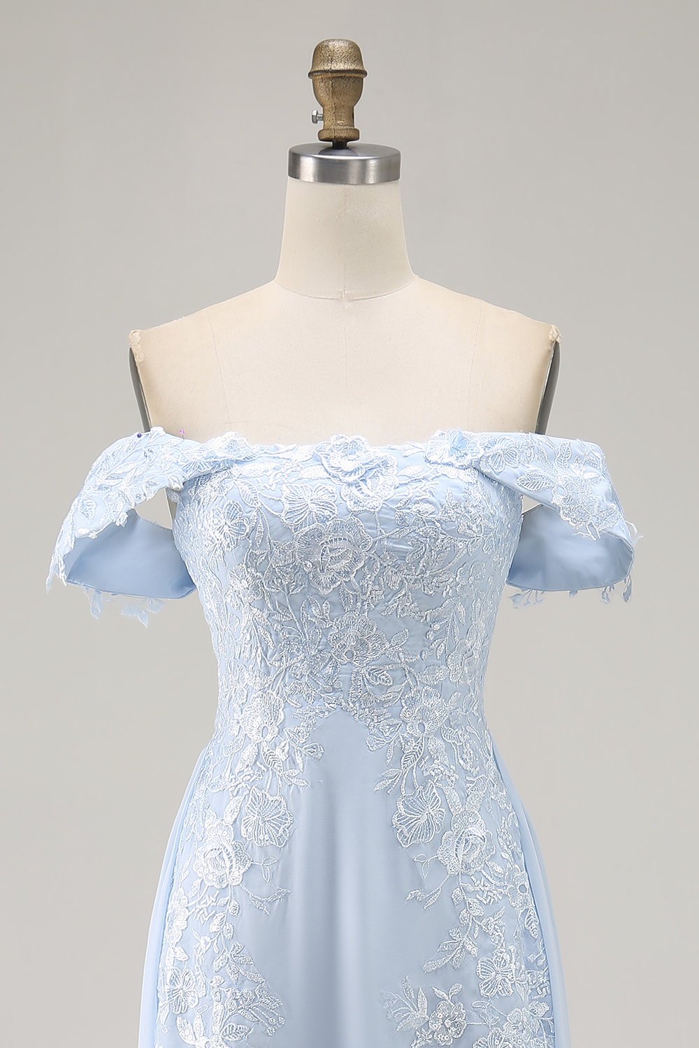 Sky Blue Long Sheath Mother of the Bride Dress with Lace Applique