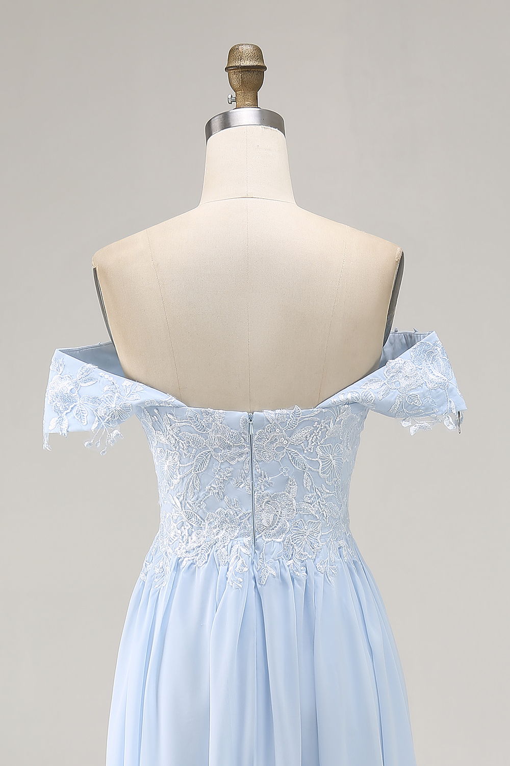Sky Blue Long Sheath Mother of the Bride Dress with Lace Applique