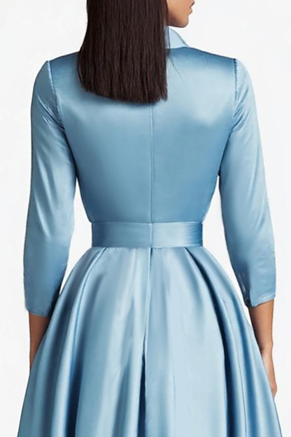 Blue 3/4 Sleeves A-Line Formal Dress with Sash